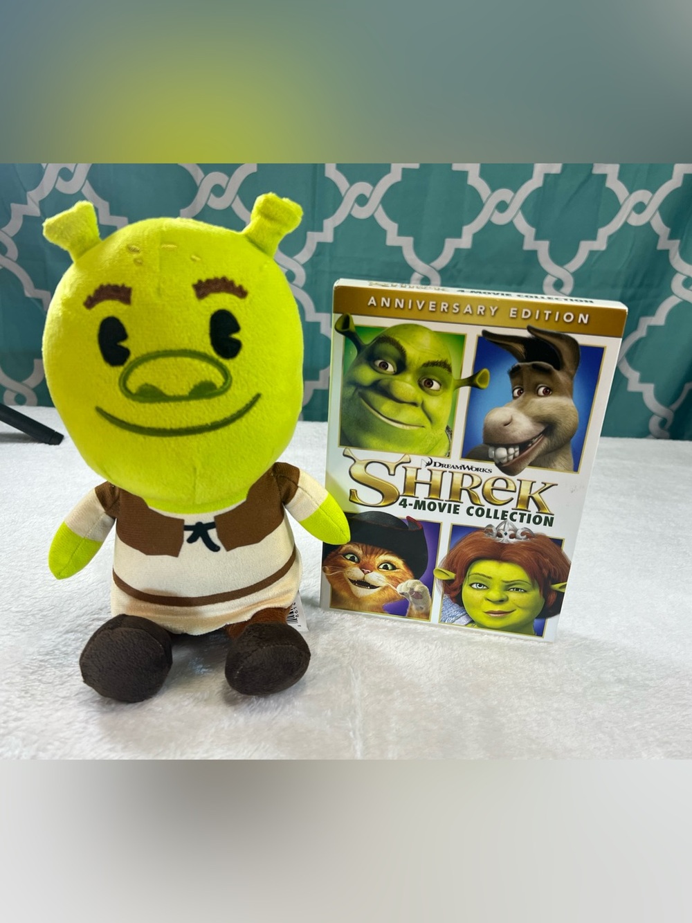 Shrek Anniversary Edition 4 Movie DVD Collection with Shrek Plushie